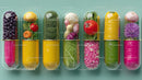 Colorful Array of Fruits and Vegetables in Test Tubes for Food Display