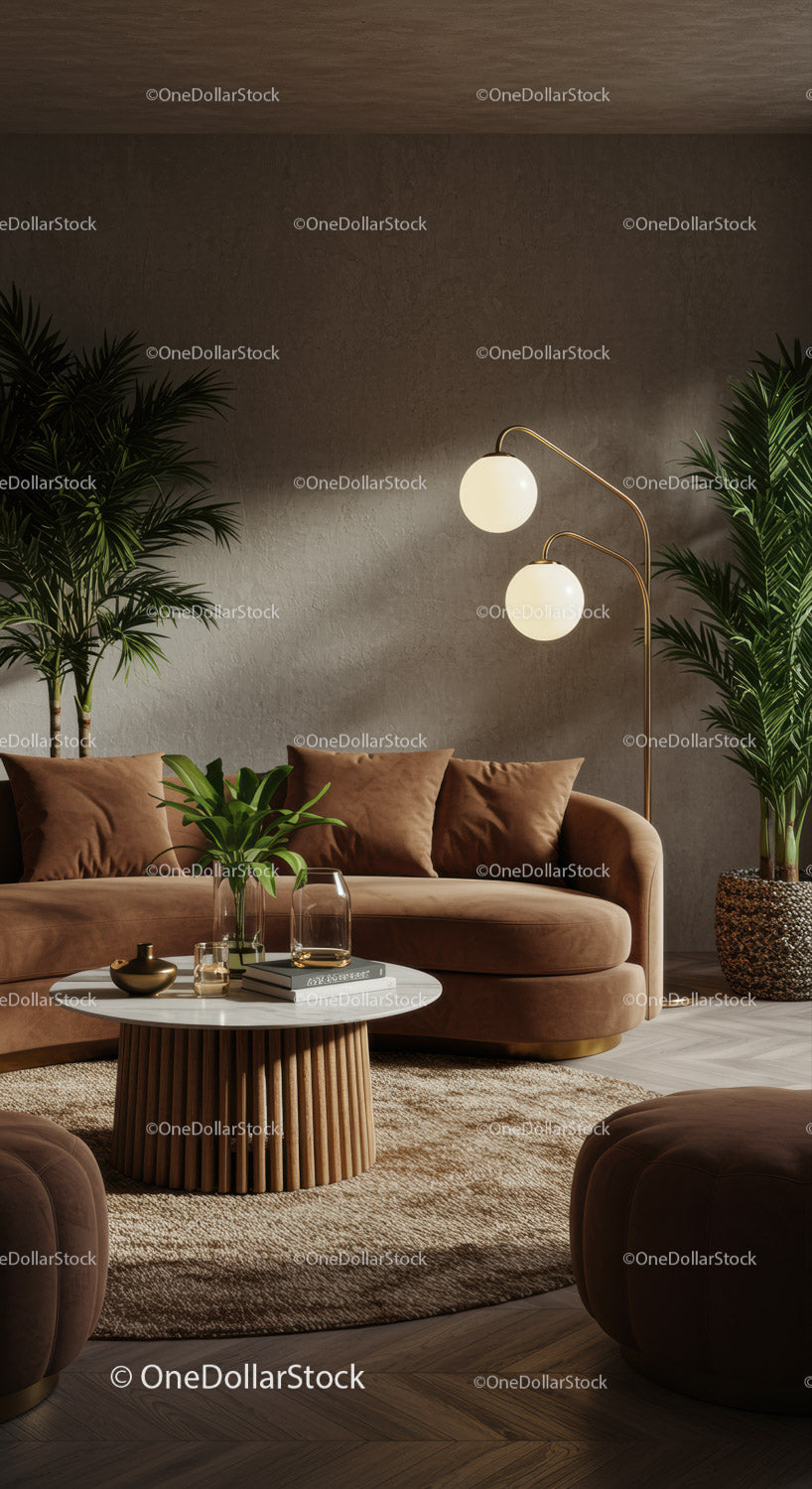 Przytulny salon w odcieniach ziemi i nowoczesnym designie