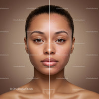 Young Woman with Clear Skin and Acne Blemishes on Face