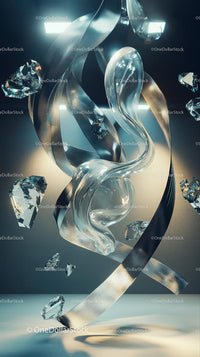 Elegant Metallic Ribbon and Glass Sculpture for Modern Interior Design
