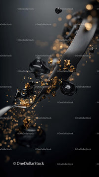 Elegant Black Metal Knife with Gold Leaf and Black Stones