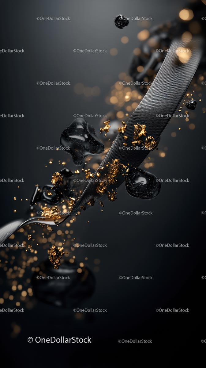 Elegant Black Metal Knife with Gold Leaf and Black Stones