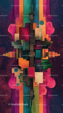Colorful Geometric Tower Abstract Digital Artwork with Vibrant Design