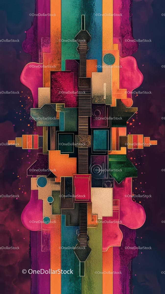 Kolorowa, geometryczna wieża, abstrakcyjna grafika cyfrowa z żywym wzorem