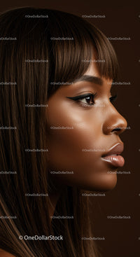 Elegant Woman Portrait with Winged Eyeliner and Glossy Lips