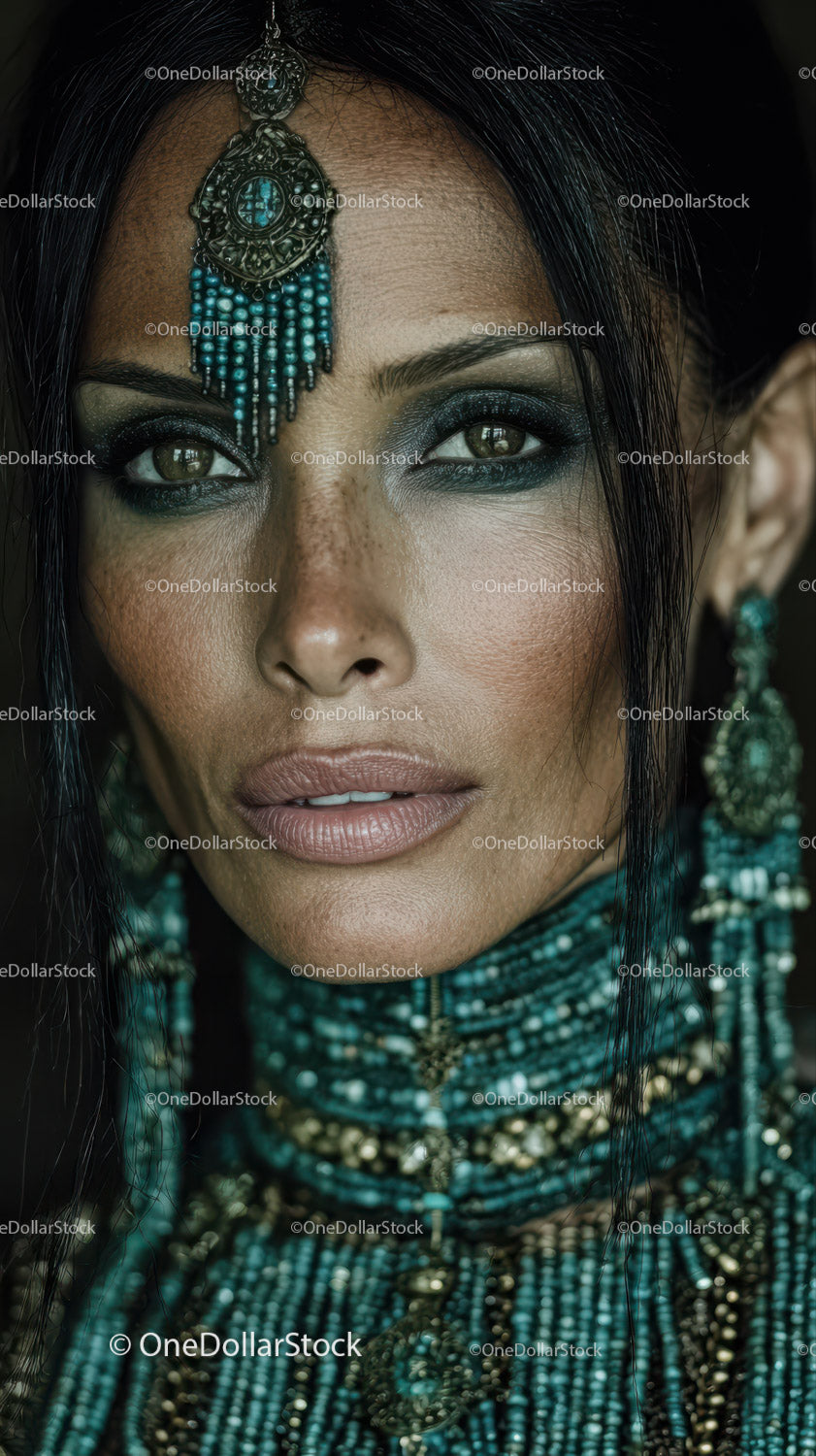 Elegant Woman in Tribal Jewelry with Artistic Makeup