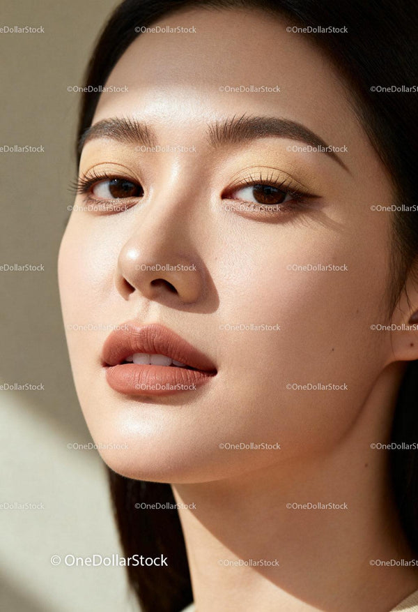 Close up portrait of young woman with natural makeup