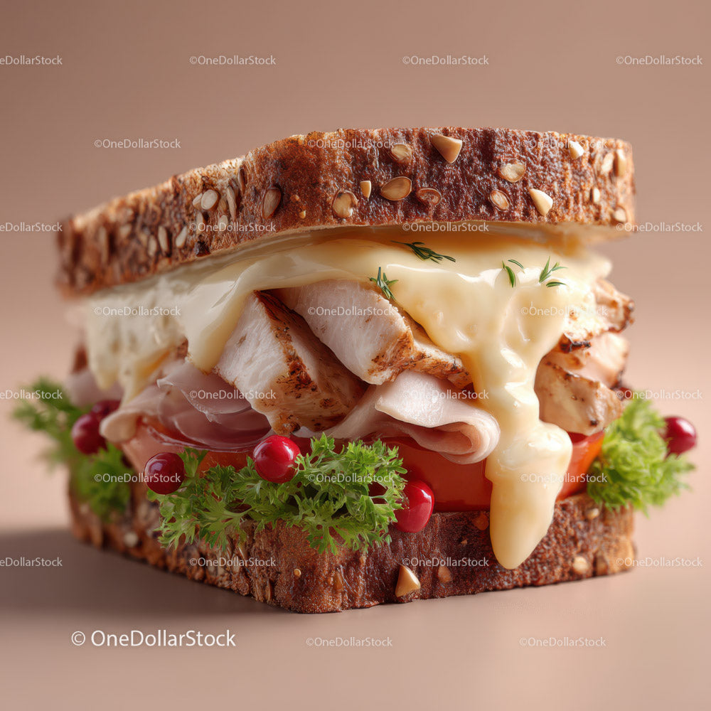 Kanapka z grillowanym kurczakiem gourmet z rozpływającym się serem i świeżymi warzywami