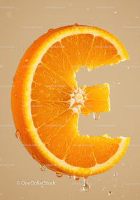 Fresh Orange Slice with Water Droplets Close Up