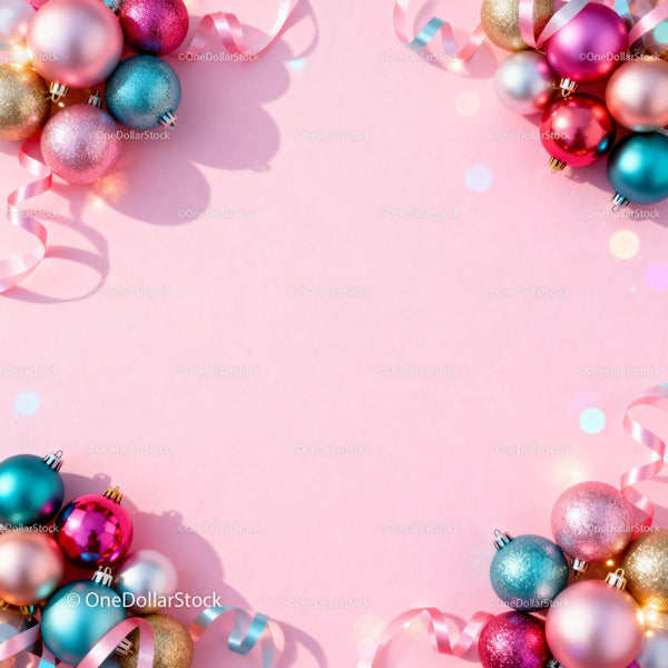 Festive holiday frame with colorful Christmas baubles