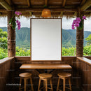 Cozy tropical seating area with scenic mountain view