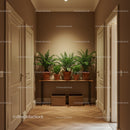 Elegant Hallway with Lush Ferns and Wooden Floor in Warm Interior