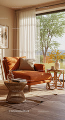 Cozy corner with orange lounge chair near large window