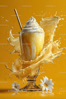 Refreshing Vanilla Milkshake Splash with Whipped Cream and Flowers