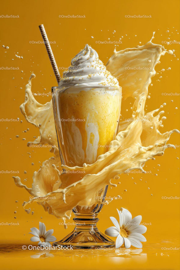Orzeźwiający waniliowy milkshake z bitą śmietaną i kwiatami