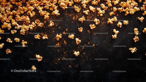 Fresh Popcorn Kernels Spread on Dark Surface for Cinema Snack