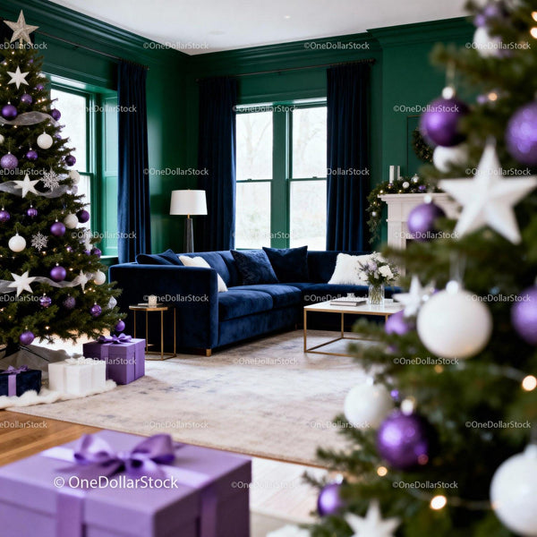 Cozy living room with festive Christmas decor and gifts