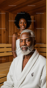 Elderly Man and Young Woman Enjoying Spa in Wooden Sauna