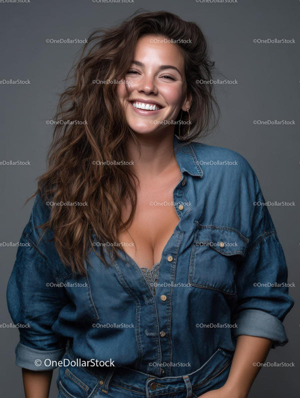 Smiling Woman in Denim Jacket with Bright Confident Expression