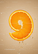 Fresh orange slice with water droplets close up