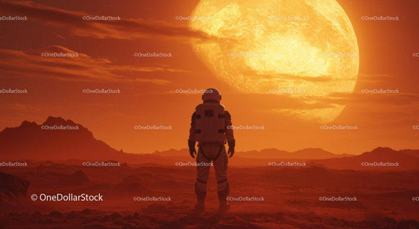 Astronauta Badający Obcą Planetę Pod Olbrzymim Żółtym Księżycem