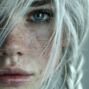 Close-up of a Woman's Face with Blue Eye and Freckles