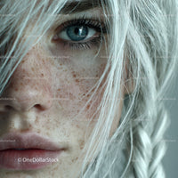 Close-up of a Woman's Face with Blue Eye and Freckles