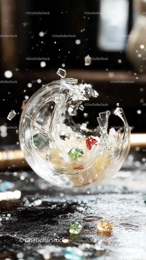 Glass Sphere Breakage with Splash and Flying Shards