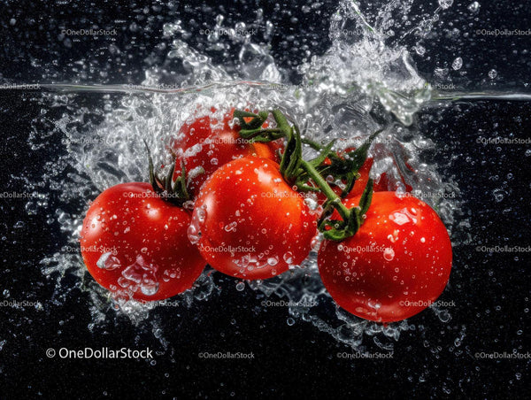 Juicy Ripe Cherry Tomatoes Splashing in Water Underwater Photography