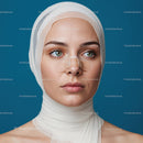Young Woman with Bandages on Face and Healing Wound in Studio
