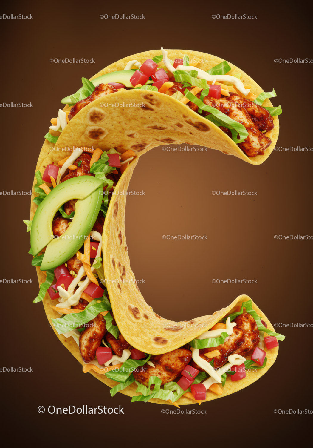 Taco Letter C Made From Fresh Ingredients