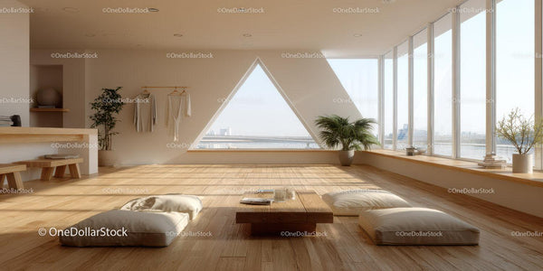 Bright Scandinavian Lounge with Large Windows and Indoor Plants