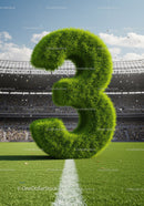 Large Grass Number Three On Football Field