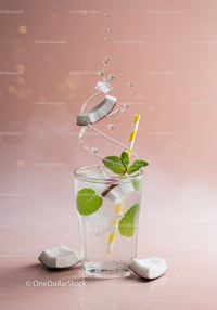 Refreshing Coconut Mint Sparkling Water with Ice Cubes