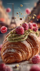 Croissant with Raspberry, Pistachio and Green Frosting with Berry Topping