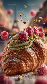 Croissant with Raspberry, Pistachio and Green Frosting with Berry Topping