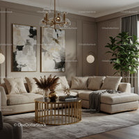 Cozy beige living room with elegant gold accents