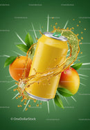 Refreshing tropical fruit juice can with splash effect