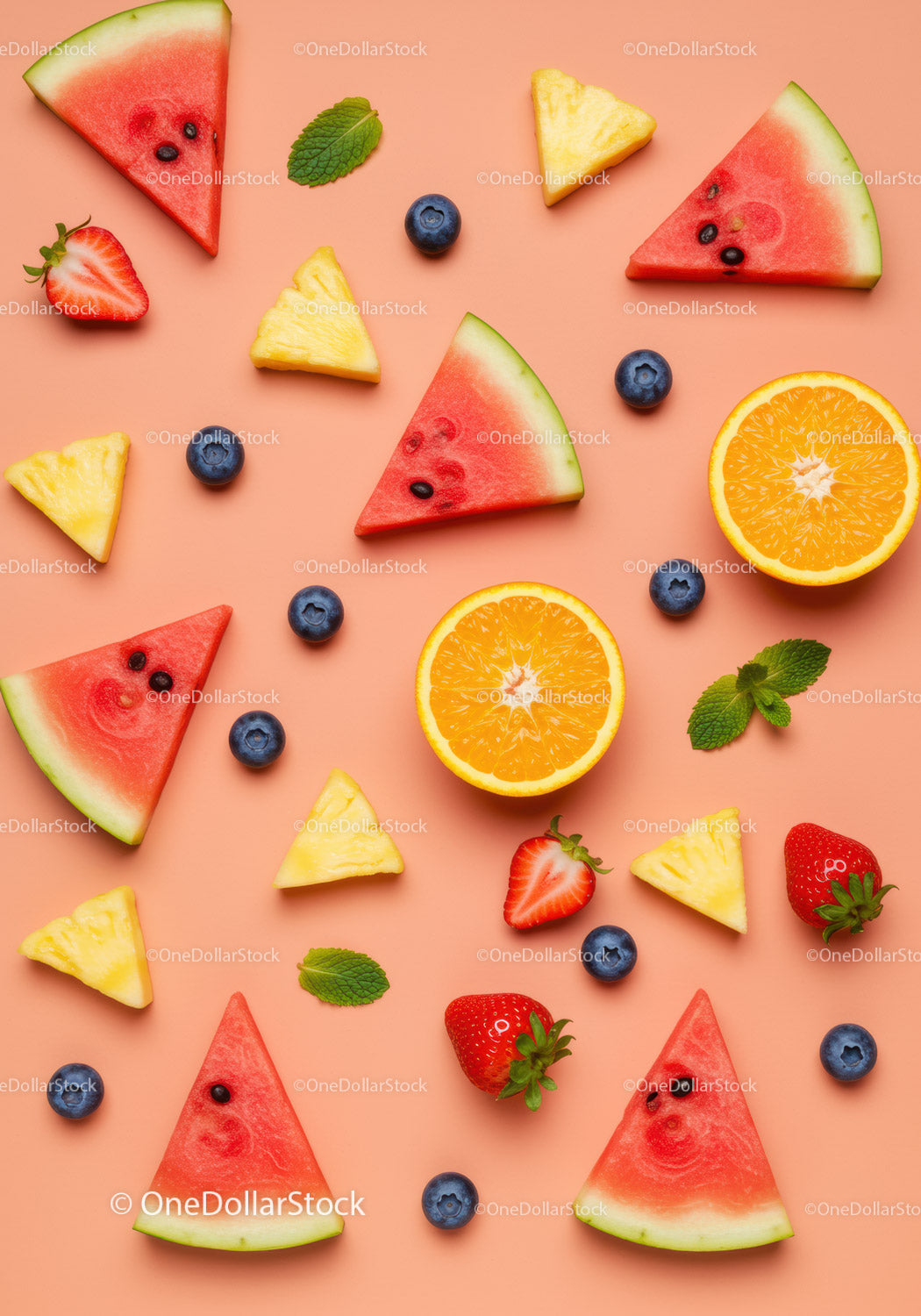 Fresh summer fruit assortment on pastel background