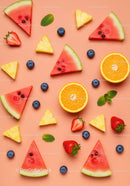 Fresh summer fruit assortment on pastel background