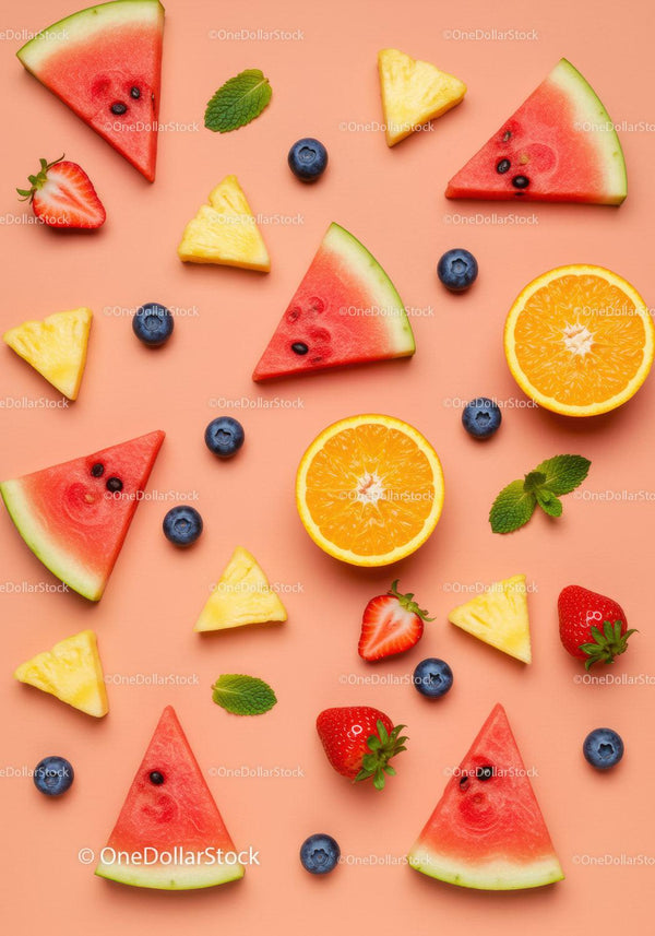 Fresh summer fruit assortment on pastel background