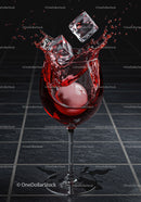 Wine Glass with Splash and Ice Cubes in Motion