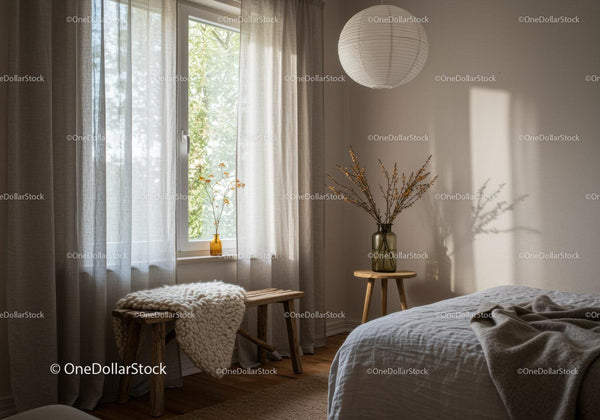 Calm Bedroom Corner with Soft Natural Light and Cozy Textures