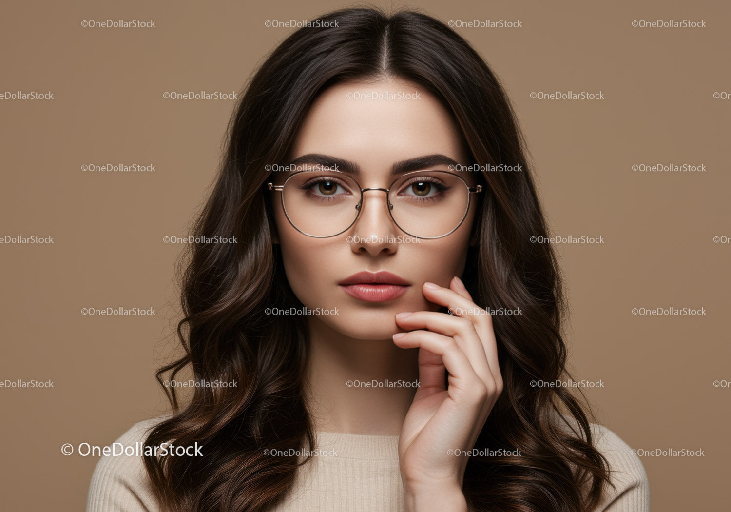Elegancka kobieta w okularach w portrecie studyjnym