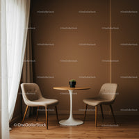 Modern Minimalist Interior with Cozy Chairs and Round Table