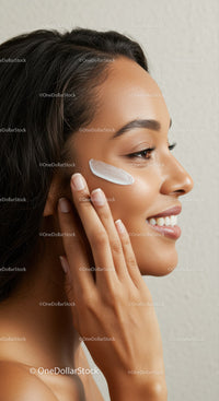 Young Woman Applying Skincare Cream for Glowing Flawless Skin