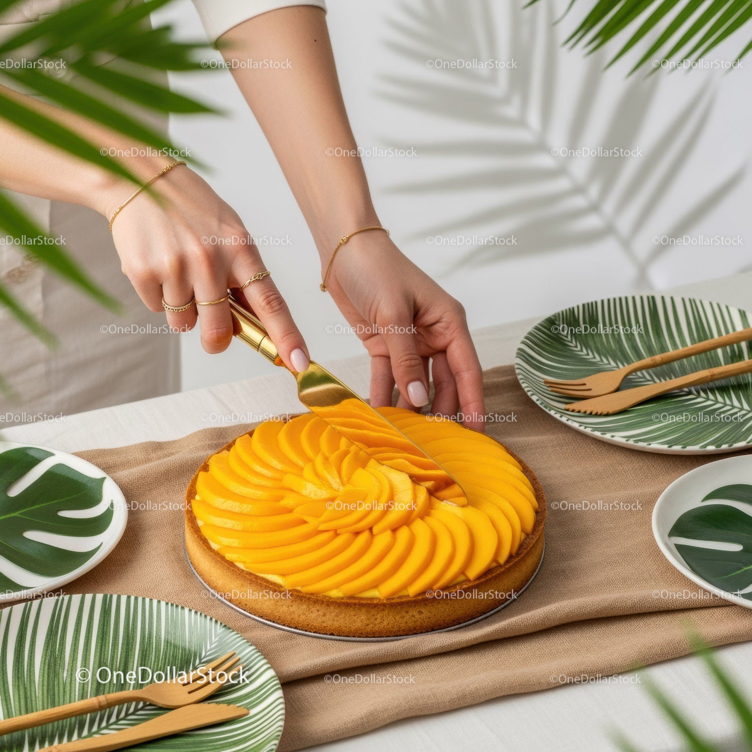 Fresh Mango Tart with Sliced Mango and Elegant Summer Display