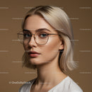Elegant Woman with Blonde Hair and Glasses in Studio Portrait