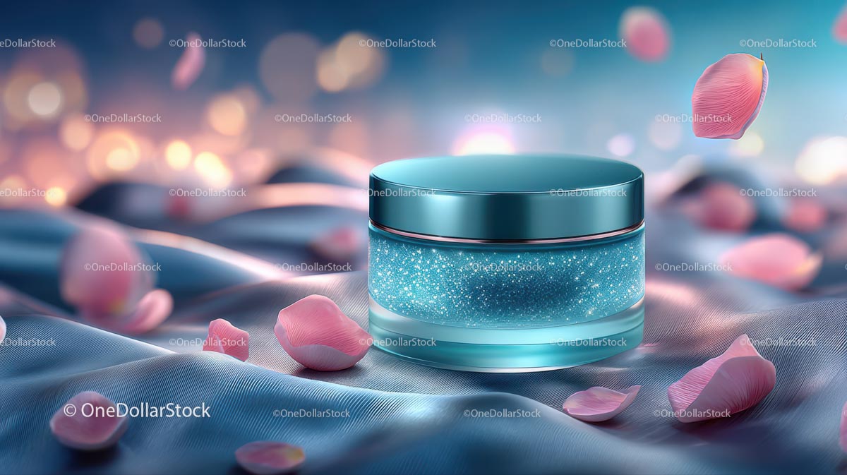 Luxury Cosmetic Jar Surrounded by Delicate Rose Petals