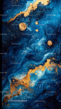 Elegant Blue and Gold Abstract Background with Metallic Accents